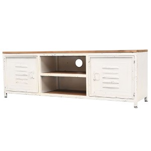 vidaXL TV Stand White and Brown Galvanized Steel and Solid Fir Wood Small - 1 of 4