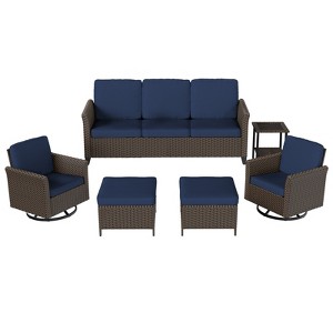 YARDSIGHT 6-Piece Outdoor Swivel Conversation Set with 3-Seat Sofa, 2 Swivel Chairs, 2 Ottomans, and Side Table - 1 of 4