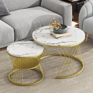 NicBex Coffee Tables for Living Room �19.6" Round Coffee Table Set of 2 Modern Fluted 2 Side Table Set with Drawers and Golden Legs, White+Gold - 1 of 4