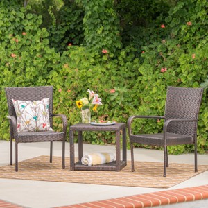 Hammond 3pc Wicker Chat Set: Stacking Chairs, Weather-Resistant, No Assembly - Christopher Knight Home - 1 of 4