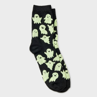 Women's Glow - in - the - Dark Ghosts Halloween Crew Socks - Hyde and EEK! Boutique™ Black 4 - 10