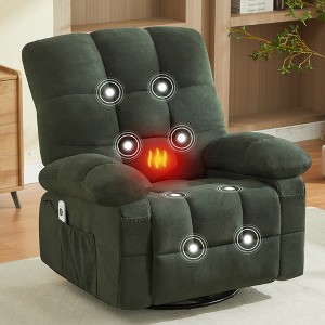 Oversized Massage Swivel Recliner Chair with Rocking Function, Lumbar Heating, Side Pocket, and USB Charge Port - 1 of 4