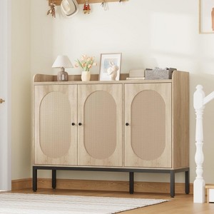 Rattan Shoe Cabinet – 7-Tier Freestanding Shoe Storage Organizer with 3 Doors & Adjustable Shelves, Entryway Shoe Rack - 1 of 4