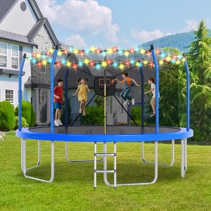 14/16FT Trampoline with LED Lights & Basketball HoopRound, Outdoor Recreational Trampoline for Kids and Adults - ModernLuxe - 1 of 4