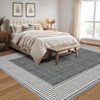 Modern Area Rugs Washable Bordered Floor Carpet, Foldable Contemporary Striped Indoor Mat, Non-Slip Low Pile Accent Rugs for Bedroom, Kitchen, Laundry - 2 of 4