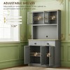 ORRD 71" Kitchen Pantry Cabinet Freestanding with Countertop, Storage Cupboard with Adjustable Shelves & Drawers, Gray and Oak Coffee Bar - 2 of 4