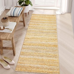 Acekool 5x7 Green Washable Area Rug, Modern Solid Braid Print, Non-Slip, Stain Resistant, Low Pile Accent Carpet for Living Room Bedroom - 1 of 4