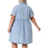 Agnes Orinda Women's Plus Size Denim Babydoll Tiered Short Sleeve Button Down Jean Shirt Dresses - 4 of 4
