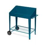 Gardener's Supply Company Demeter Metal Potting Bench With Wheels | Heavy Duty Outdoor Garden Work Table Workbench Workstation With Side Metal