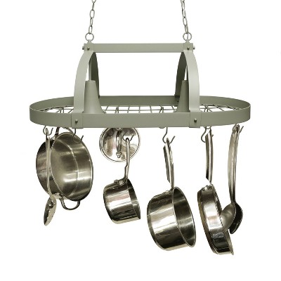 Slate Gray Elliptical Metal Kitchen Pot Rack with Lights