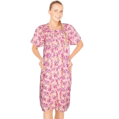 JEFFRICO House Dresses for Women with Pockets - Lightweight Breathable Short Sleeve Muumuu & Nightgowns - Snap Front Housecoat and Dusters