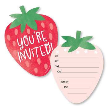 Big Dot of Happiness Berry Sweet Strawberry - Shaped Fill-In  - Fruit Themed Birthday Party or Baby Shower Invitation Cards with Envelopes 12 Ct