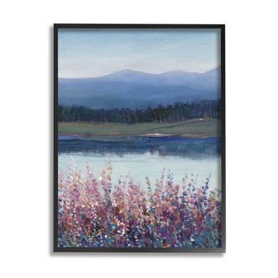 Stupell Industries Lilacs By Lake Mountain Landscape Framed Giclee