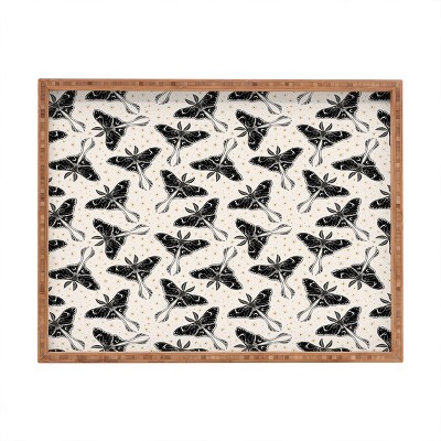 Avenie Luna Moth Cream And Black Rectangular Tray -Deny Designs