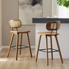 Bekrvio 26" Mid Century Modern Counter Height Bar Stools - Rattan Cane Back, Wood, PU Leather Upholstered for Kitchen Island Dining - 2 of 4