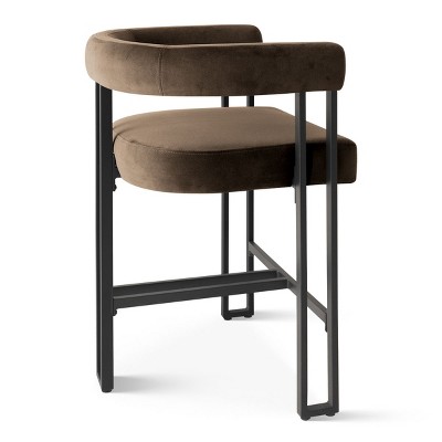Another angled view of brown velvet counter height bar stool
