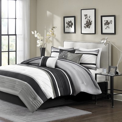 Gray Burnett Comforter Set Queen 7pc: Madison Park, Microfiber, Pleated ...