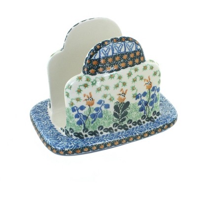 Blue Rose Polish Pottery Lily of the Valley Napkin Holder