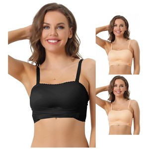 INSPIRE CHIC Women's Strapless Breathable Wirefree Adjustable Straps Push-up Removable Pad Bralettes 3 Packs - 1 of 4