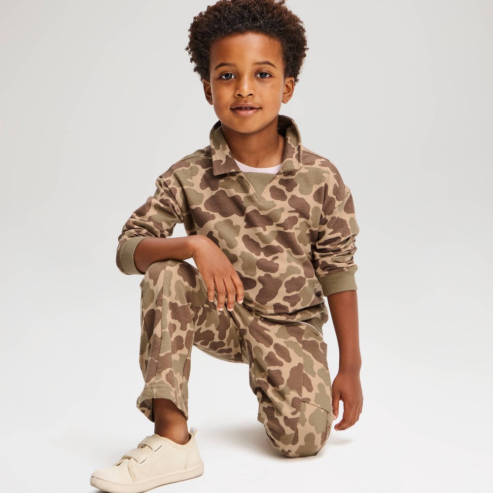 Toddler Boys' French Terry Polo Crewneck - Cat & Jack™ Sand 3T