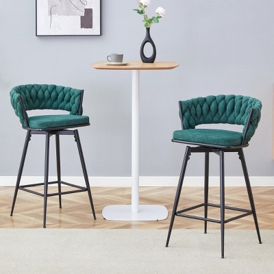 25" Swivel Counter Stools Set of 2 with Cotton Linen Cushions and Metal Frame for Kitchen Island-3irtyhousy