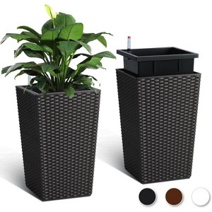 2 Pcs Wicker All-Weather Planters, Heavy Duty Tall Pots with Drainage, Modern Outdoor Decor for Patio & Porch - 1 of 4
