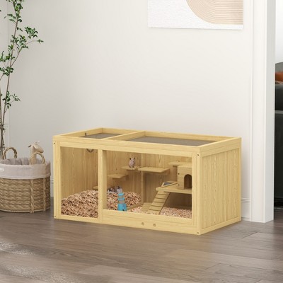 Extra Large Light Brown Wooden Hamster Cage with Multi-Level Design