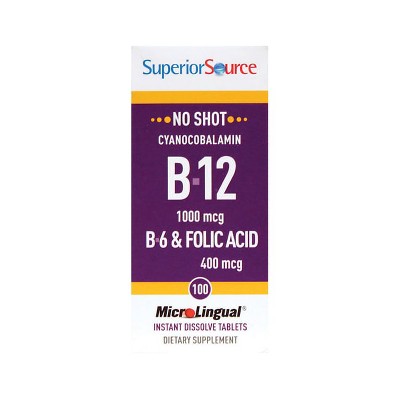 Superior Source B-12 Cyanocobalamin with B-6 & Folic Acid 1,000mcg 100 Tablets.