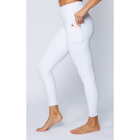 Yogalicious - Women's High Waist Side Pocket 7/8 Ankle Legging - White -  Medium