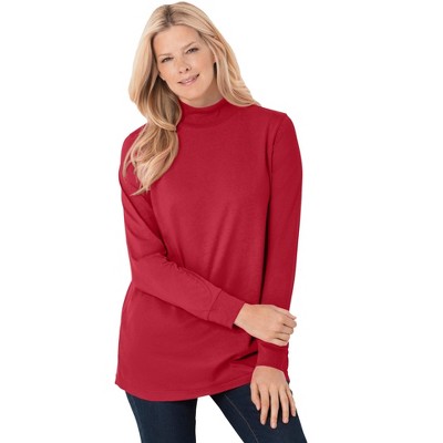Woman Within Plus Size Petite Perfect Long-Sleeve Mockneck Tee