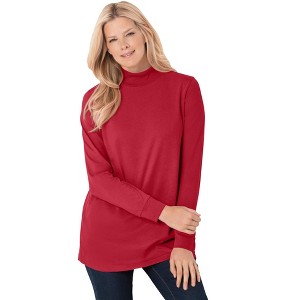 Woman Within Plus Size Perfect Long-Sleeve Mockneck Tee - 1 of 4