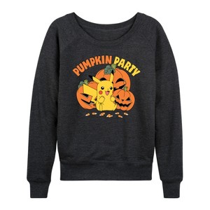 Women's - Pokémon - Pumpkin Party Lightweight French Terry Wide Neck Long Sleeve Shirt - 1 of 4