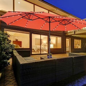 Costway Outdoor 15' Double-Sided Patio Umbrella 48 Solar LED Lights Crank & Base - 1 of 4