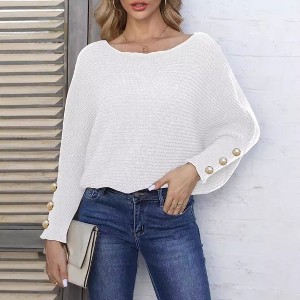 Coolmee Women's Off Shoulder Sweaters Fall Fashion Solid Long Batwing Sleeve Loose Fit Ribbed Knit Tops Casual Pullovers Jumpers S White - 1 of 4
