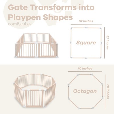 Blush Pine Wood Foldable Baby Playpen & Gate with Locking Door
