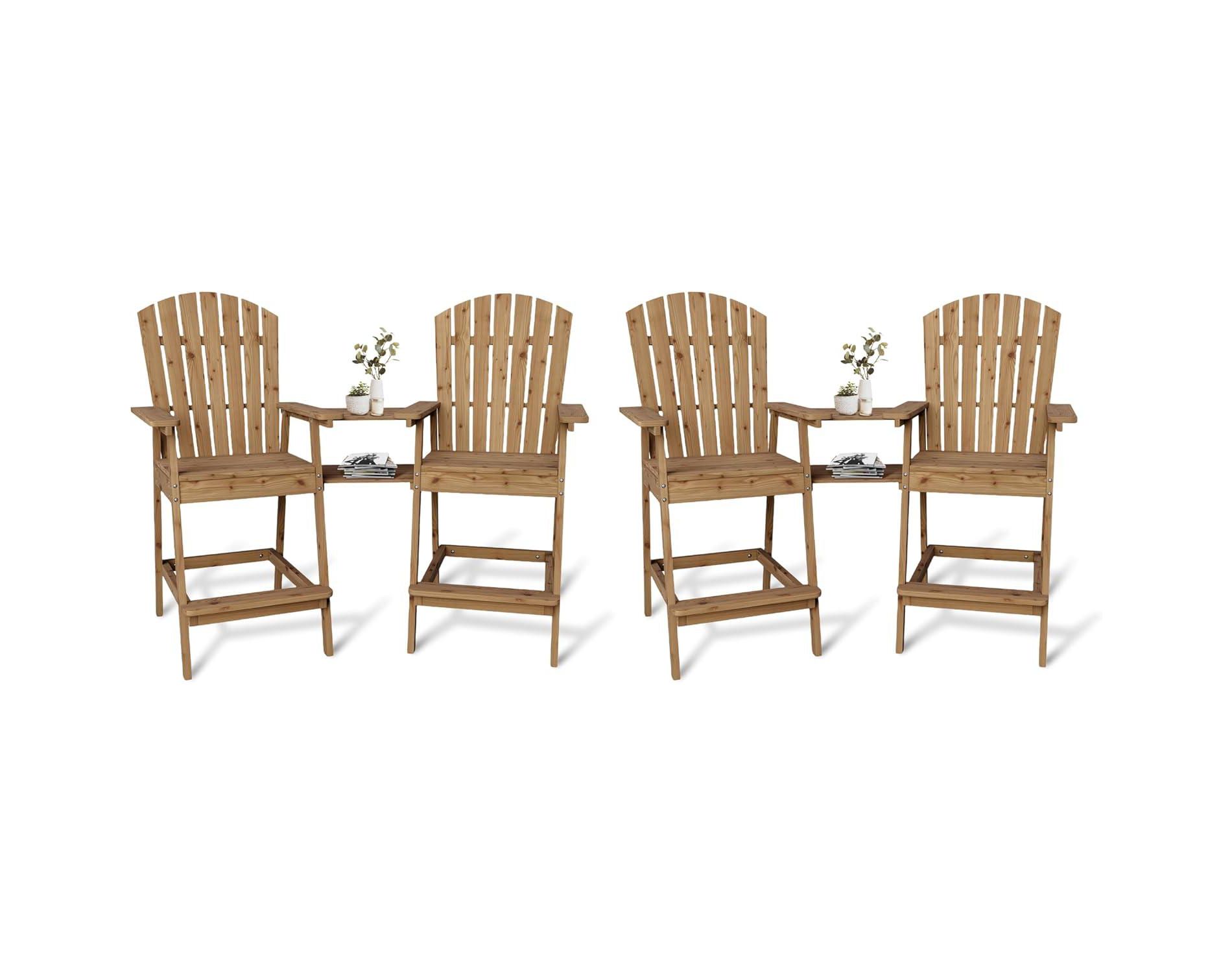 Coucheta Outdoor Adirondack Barstools with Connecting Tray Set of 4, Tall Adirondack Chairs Bar Chairs for Deck, Balcony, Backyard, Patio Bar Stool