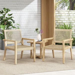 CAVINAS Acacia Wood Wicker Patio Chairs No Cushion,Light Brown Outdoor Accent Chairs for Garden,Backyard,Balcony - 1 of 4