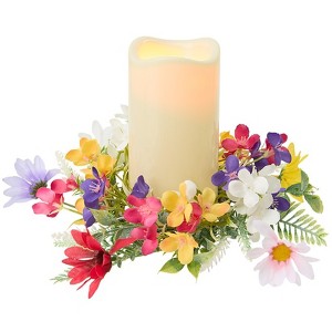 The Lakeside Collection Spring Wildflower Lighted LED Candle with Ring Garland and Wreath - Candle Ring with LED Candle - 1 of 2