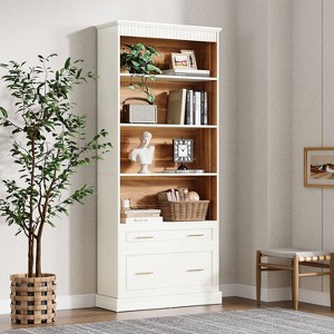 Hommoo 72.8" Tall White FreeStanding Bookshelf with 2 Drawers - 1 of 4