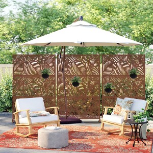 PexFix 72 in. x 47 in. Outdoor Metal Privacy Screen Garden Fence in Leaf Pattern in Rust Color - 1 of 4