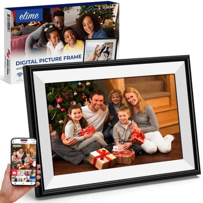 ELIME 10.1 inch WiFi Frameo Digital Photo Frame - Aluminum Frame - Unlimited Storage, Micro SD Slot, Black