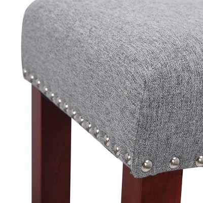 Modern Farmhouse 29" Gray Wood Upholstered Saddle Bar Stool - Set of 2