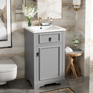 PAGED 20" Bathroom Vanity with Ceramic Sink,Bathroom Sink Cabinet with Adjustable Shelf and Door-Mounted Storage Rack for Bathroom - 1 of 4