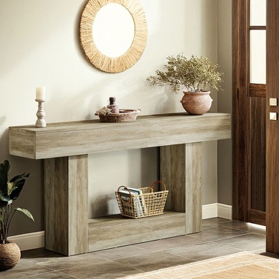Resenkos Entryway Table, Console Sofa Table,63" Wood Console Table, Farmhouse 2-Tier Sofa Table Entryway Table,Rustic