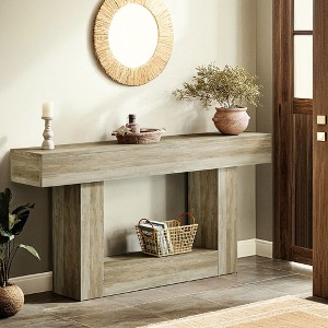 Resenkos Entryway Table, Console Sofa Table,63" Wood Console Table, Farmhouse 2-Tier Sofa Table Entryway Table,Rustic - 1 of 4