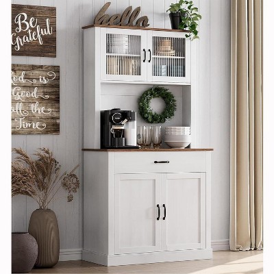 homfan 71" Tall Kitchen Hutch Storage Pantry with Microwave Stand, Freestanding Buffet with Shelves