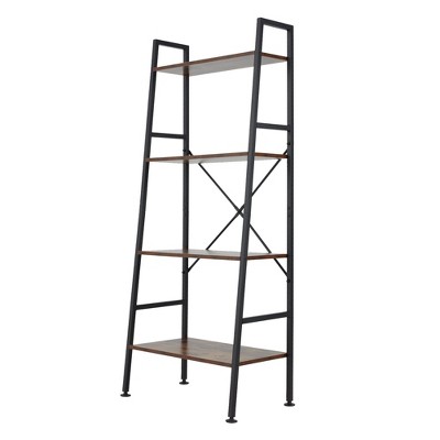 Jomeed Rustic Modern 4-Tier Brown Wood and Steel Bookshelf