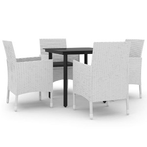vidaXL Patio Dining Set Outdoor Table and Chair Set Poly Rattan and Glass - White 31.5" Table Length 4 Items - 1 of 4