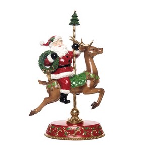Transpac Resin 17.9 in. Multicolor Christmas Santa and Reindeer Carousel Figurine - 1 of 4