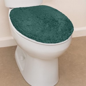 Waterford Collection Toilet Lid Cover, Extra Soft and Absorbent, Machine Wash, Bathroom Rug, 18x18 Lid Cover, Bottle Green - 1 of 4
